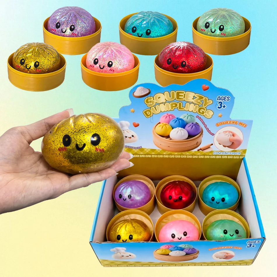

12PCS Glitter Dumpling Pressure Ball High Rebound Soft Pinch Decompression Office Home Decorat Children Adults Birthday Gifts