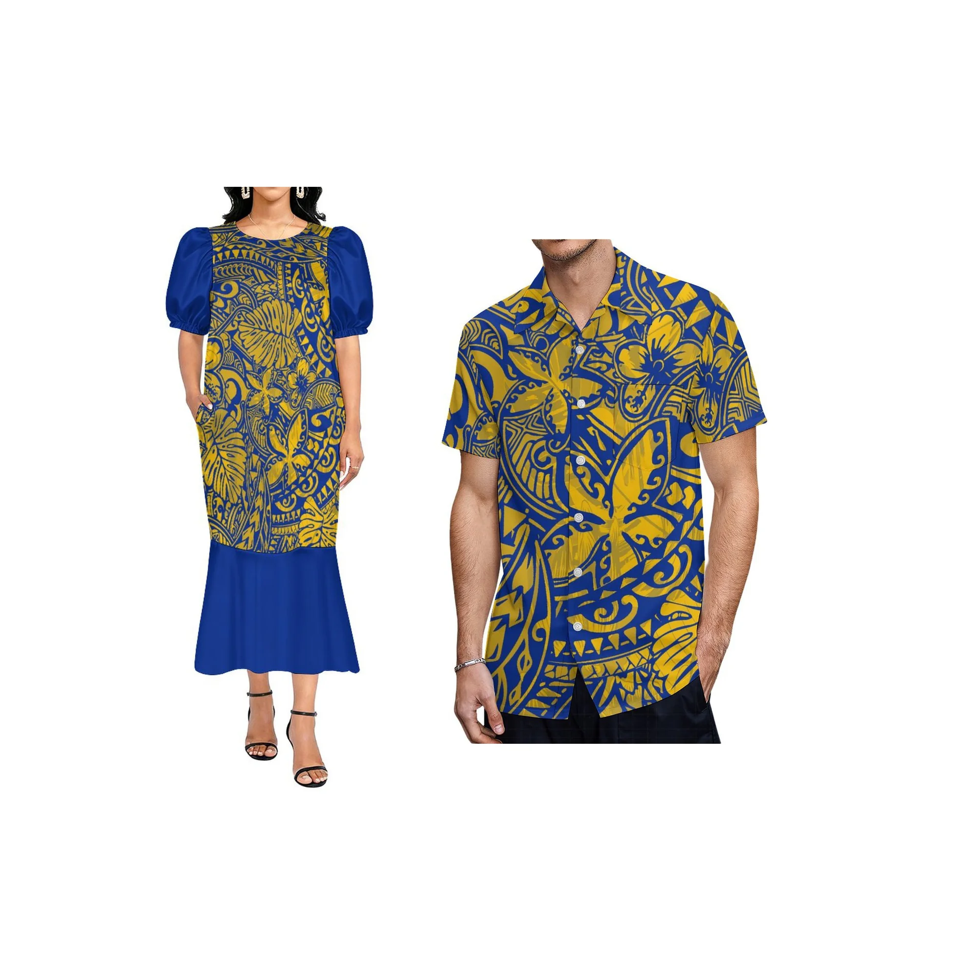 

New Style Design Micronesian Mumu Mermaid Dress Custom Hawaii Polynesian Print Women Bubble Sleeve Puffy Mumu Casual Dress