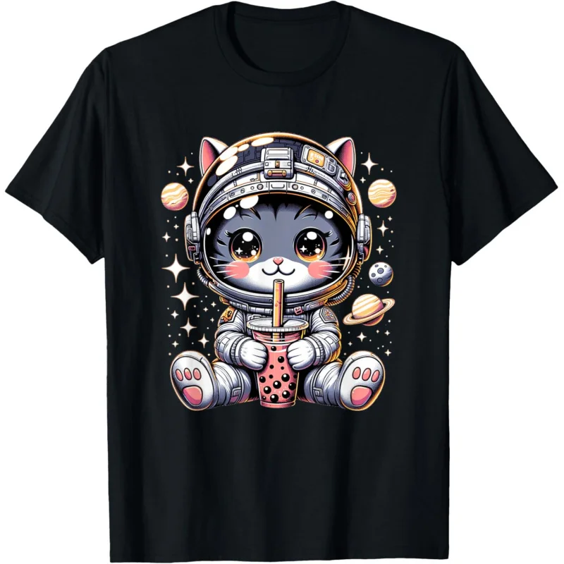 

Cat in Space Kawaii funny Cats Girls Anime Astronaut Bubble Tea T-Shirt