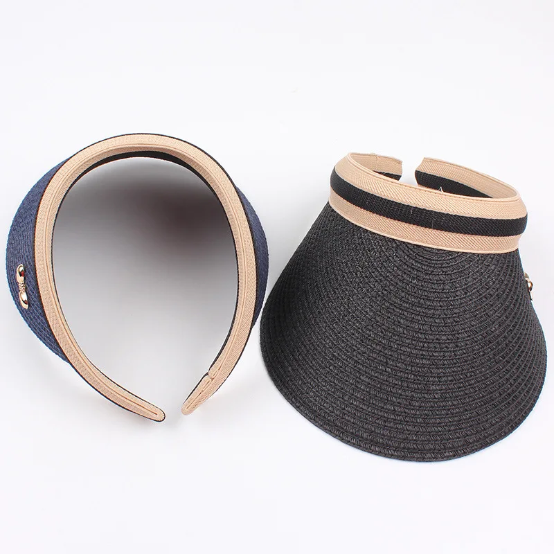 Adult Child Woman\'s Sun Visor Hats Female Bowknot Visor Caps Hand Made DIY Straw Summer Cap Casual Empty Top Hat Beach