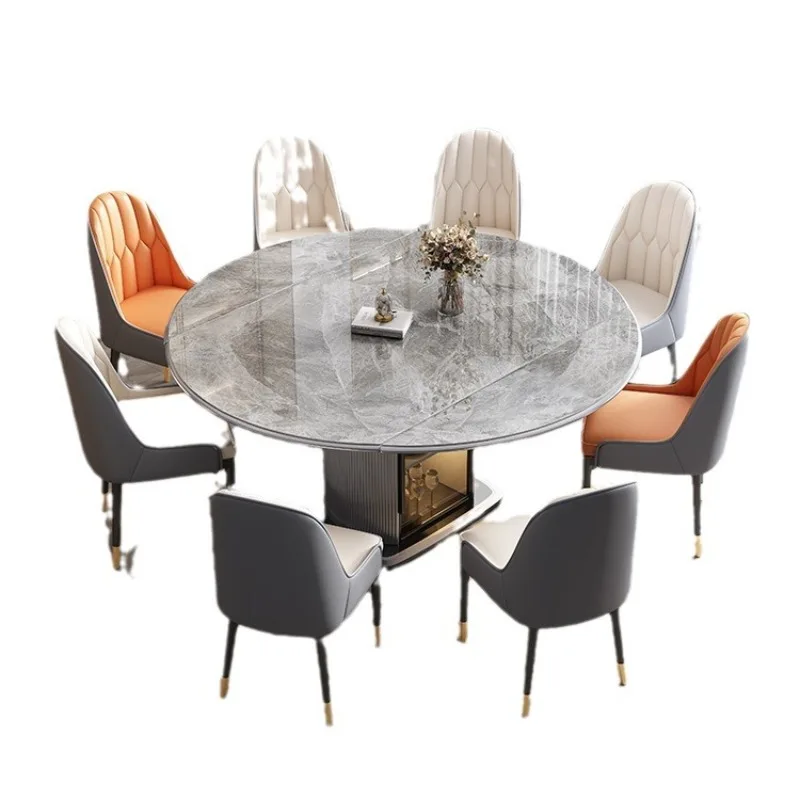 

Solid wood rock slab dining table and chairs, new light luxury simple home foldable rotating living room dining table and chai