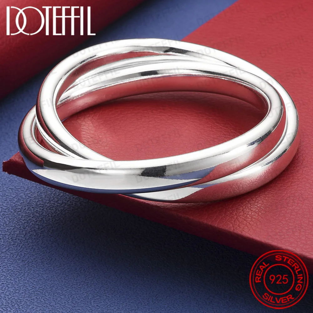 925 Sterling Silver Smooth Double Big Ring Diameter 7cm Bangle Bracelet Fashion Charm Woman Jewelry