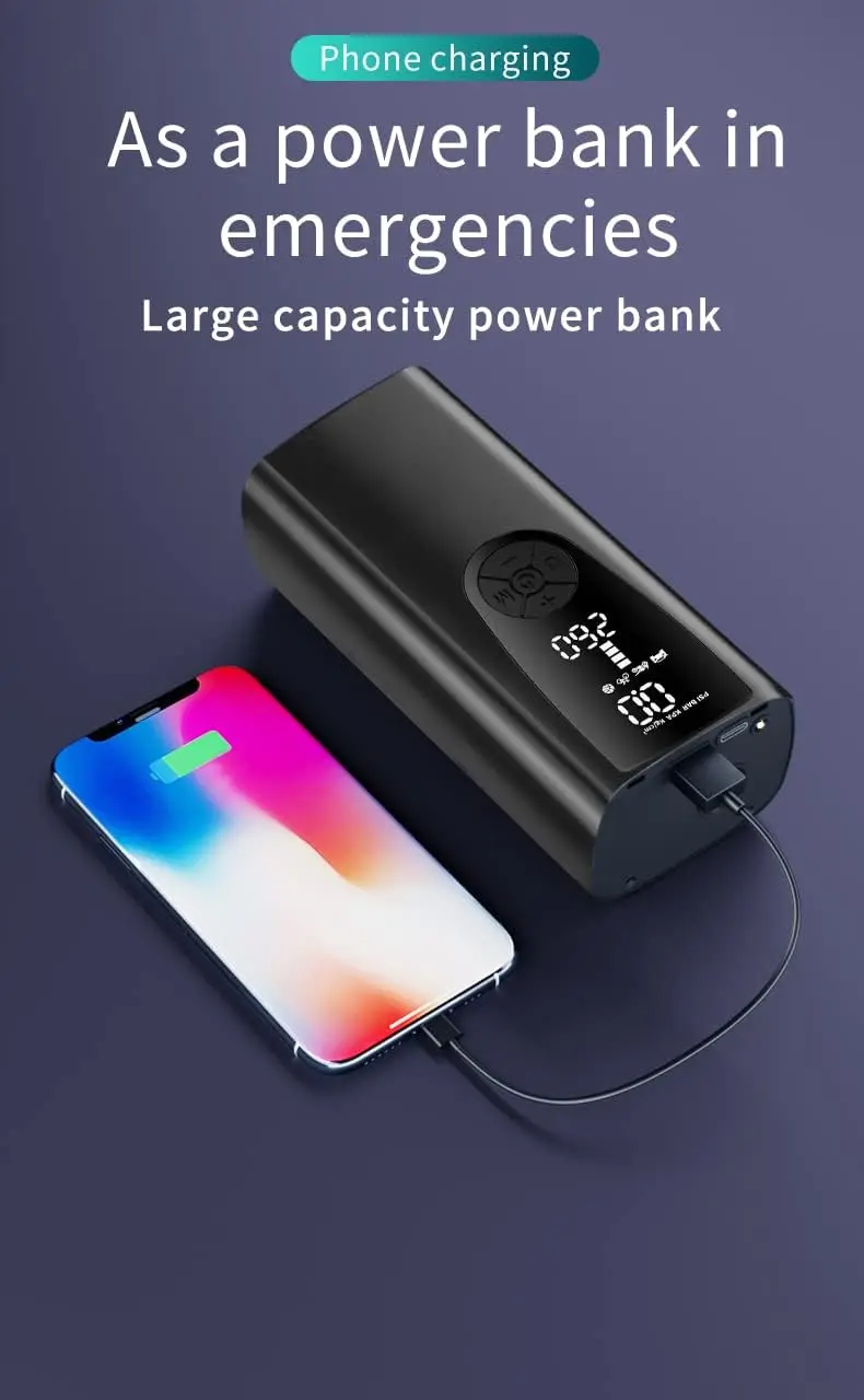 منفاخ إطارات محمول مع مقياس رقمي وإضاءة LED - ضاغط هواء 120 رطل لكل بوصة مربعة للسيارة والدراجات النارية والدراجة الإلكترونية والدراجات