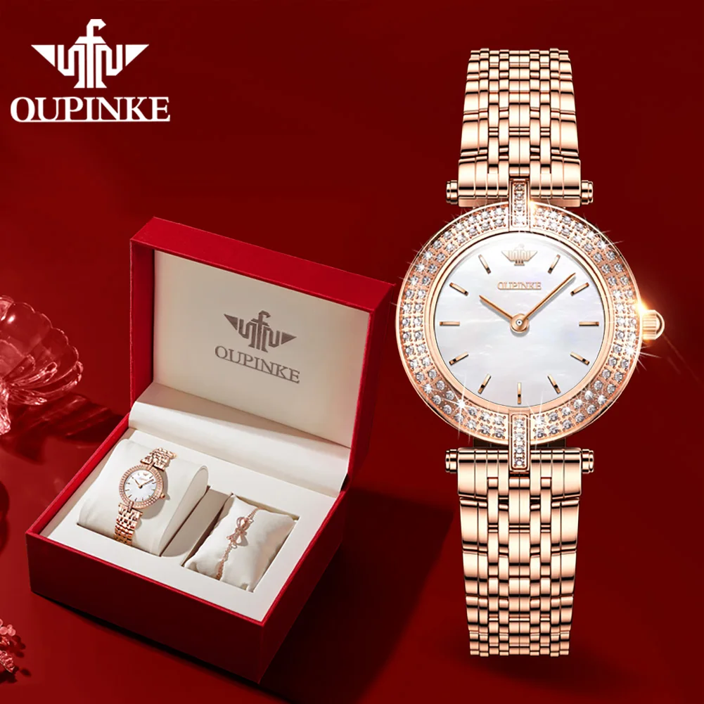 OUPINKE 3191 Luxury Quartz Watches for Women Original Brand Swiss Movement Diamond Sapphire Crystal Elegant Ladies Wristwatches