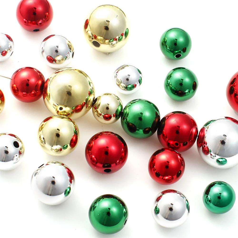 20 Stück 8-20mm Weihnachts-UV-elektroplattierte runde Acrylperlen, glänzend rot, grün, golden, silbern, lose Perlen für die Weihnachtsdekoration. – Detail 1
