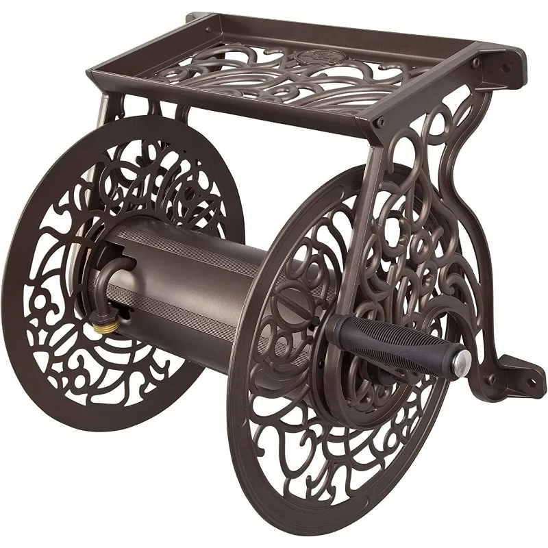 GARDEN 704 Decorative Cast Aluminum Wall Mount Garden Hose Reel, Holds 125-Feet of 5/8-Inch Hose - Bronze