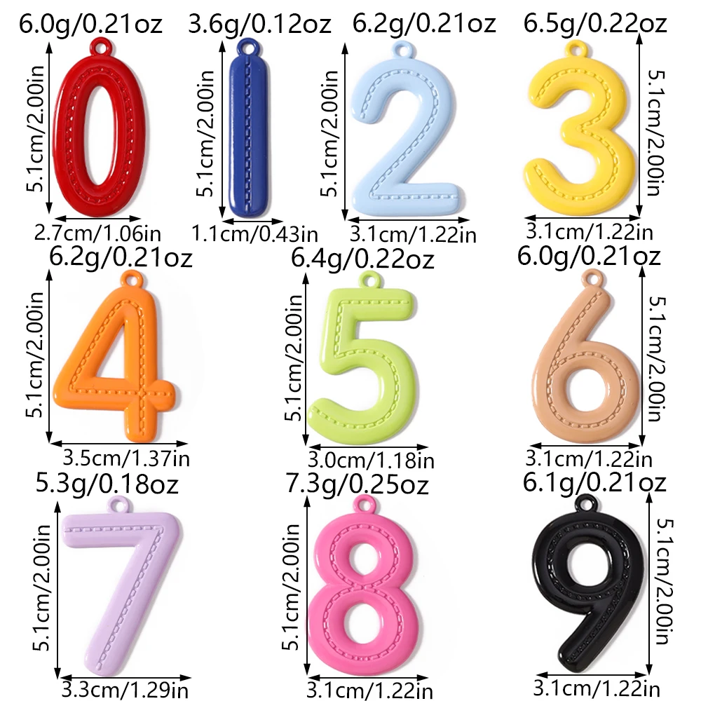 Leslie 5 Stück 51 mm niedliche 0-9 Zahlenanhänger für Schmuckherstellung, DIY Ohrringe, Anhänger, Halsketten, Armbänder, Bastelbedarf – Detail 4