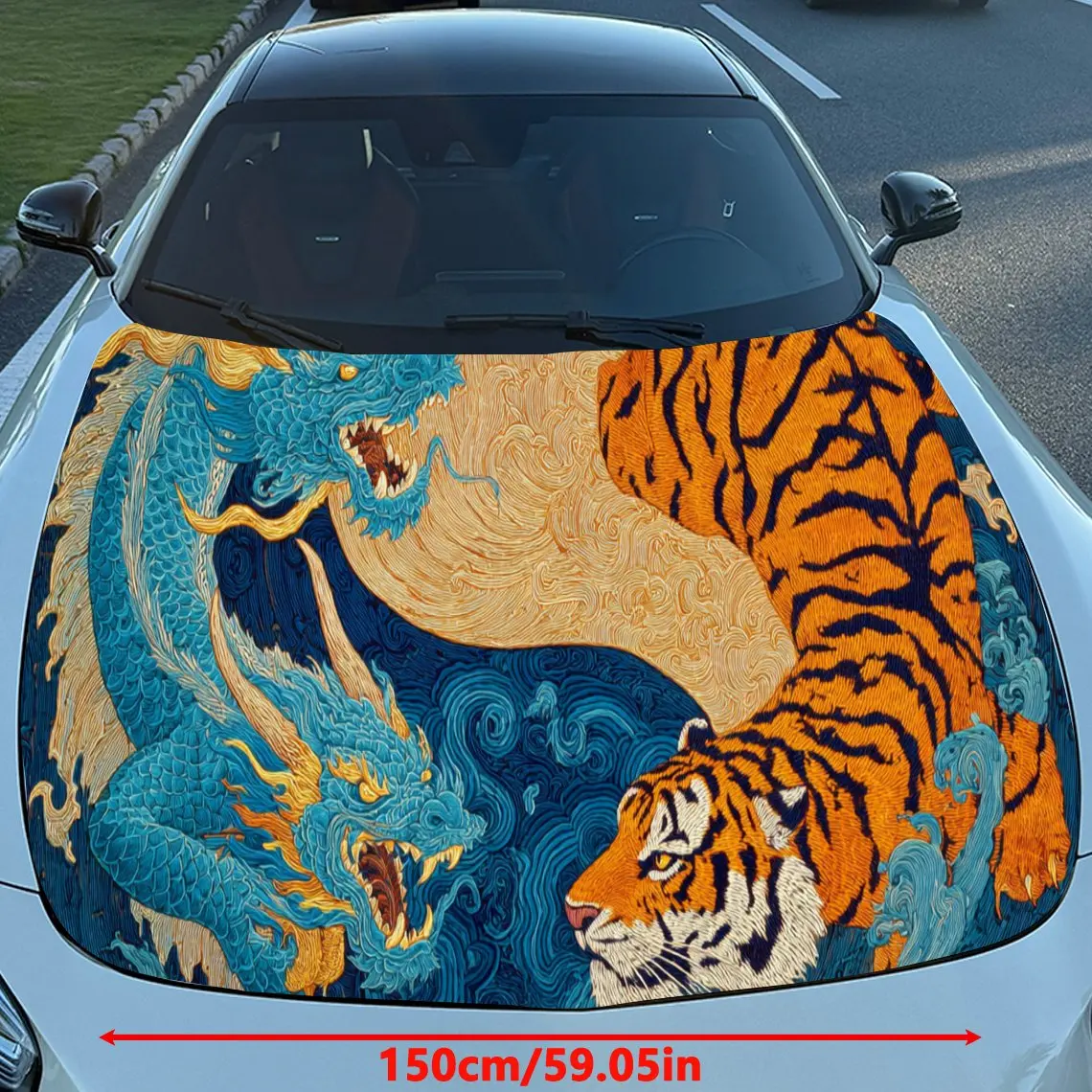 Two-headed dragon and Tiger  Car Hood Stickers - Self-Adhesive, Waterproof and Durable Vinyl Wrap, Decorate And Protect Your Car