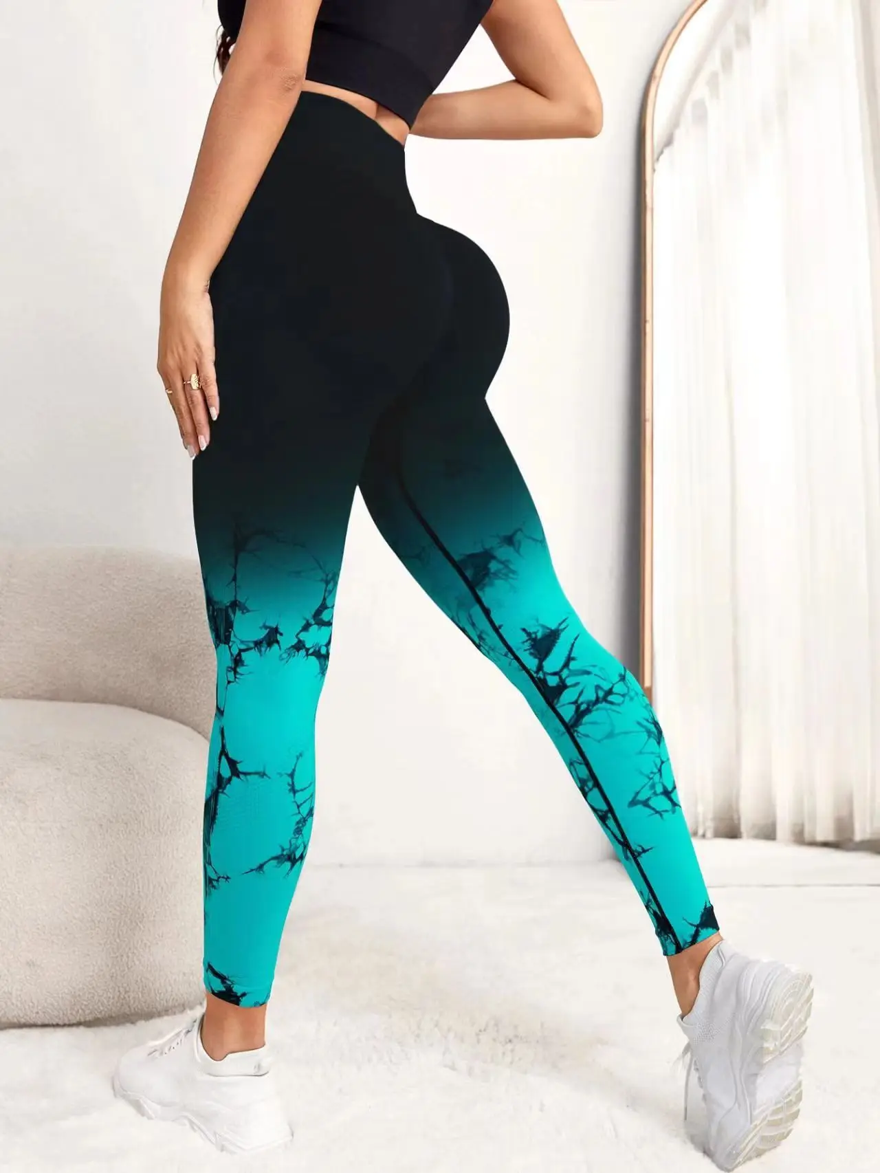 Seamless Tie Dyed Leggings Women\'s Fitness Yoga Pants Sweat Pants Tie Bleached Pants Hip Lifting Training Pants Elastic Leggings