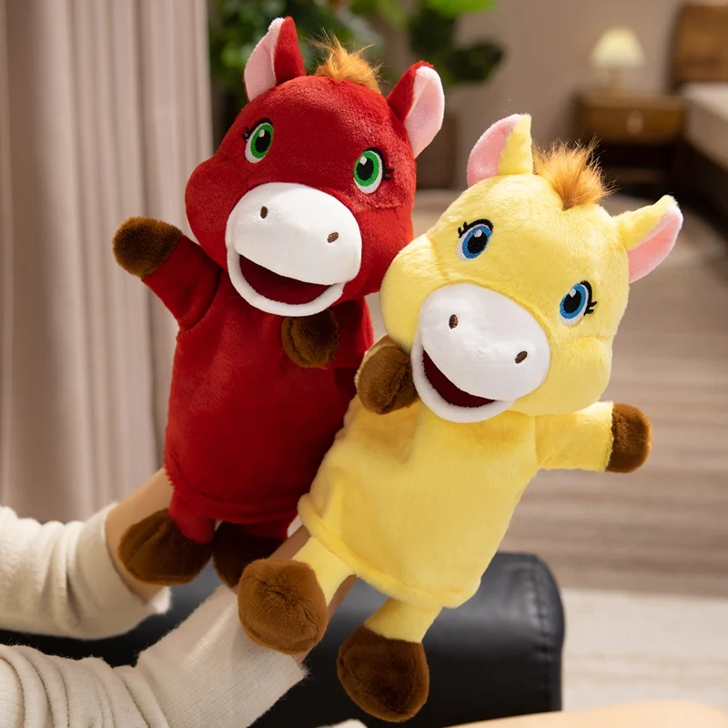 Kawaii Horse Hand Puppets Stuffed Plush Animals Toys Hand Finger Story Puppet Dolls Educational Baby Children New Year Gifts