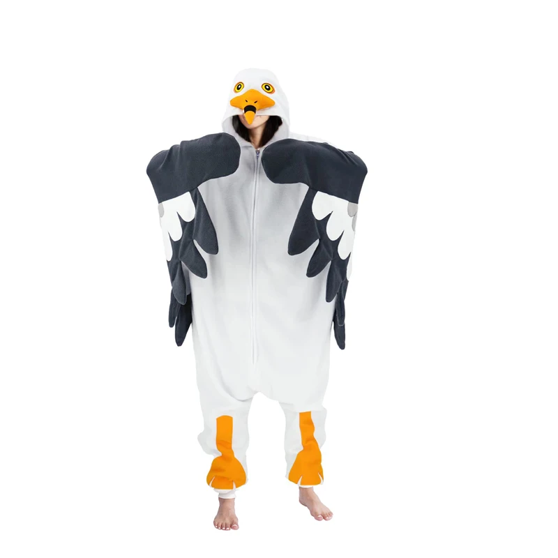 Animal Kigurumi Cosplay Traje para Adultos, Gaivota, Zíper, Lã, Festa, Trajes de desenhos animados, Halloween, 1 peça