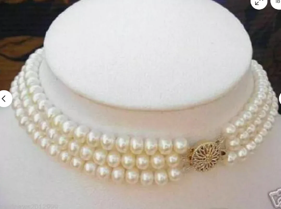 

customized Charming Natural South Sea Triple Strands 8-9MM White Pearl Choker Necklace