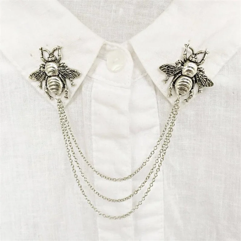 Fashionable and Delicate Style Shirt Decoration Collar Oiling Vintage Bee Style Collar Pin Chain Women's Clothing Accessories