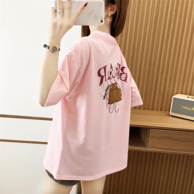 harajuku summer cotton loose Women's t shirt korean Style funny cartoon printed T-shirts Short Sleeve O-neck young girl y2k Tops