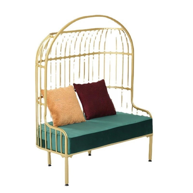 

Reception negotiation sofa, clothing store lounge area golden bird cage sofa