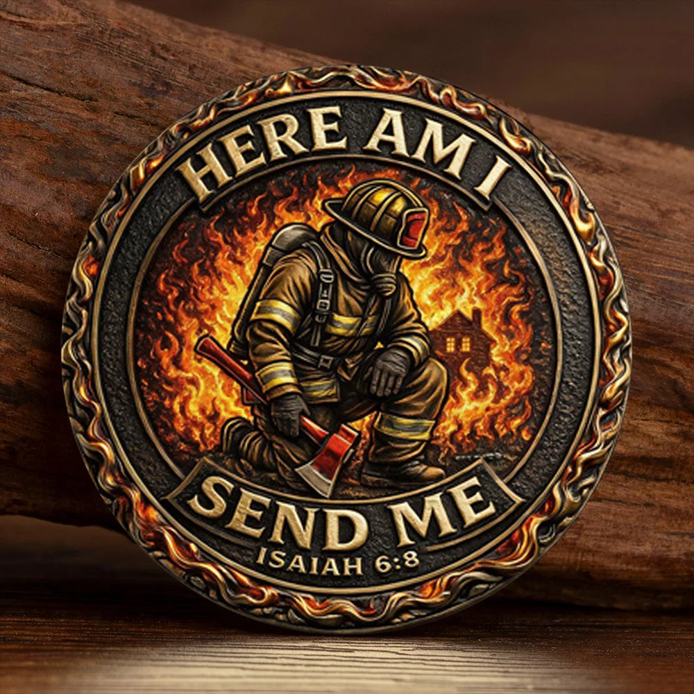 Firefighter Here Am I Send Me Isaiah 6:8 Bronze Plated Collection Coin Brotherhood Duty Sacrifice Souvenir Coin