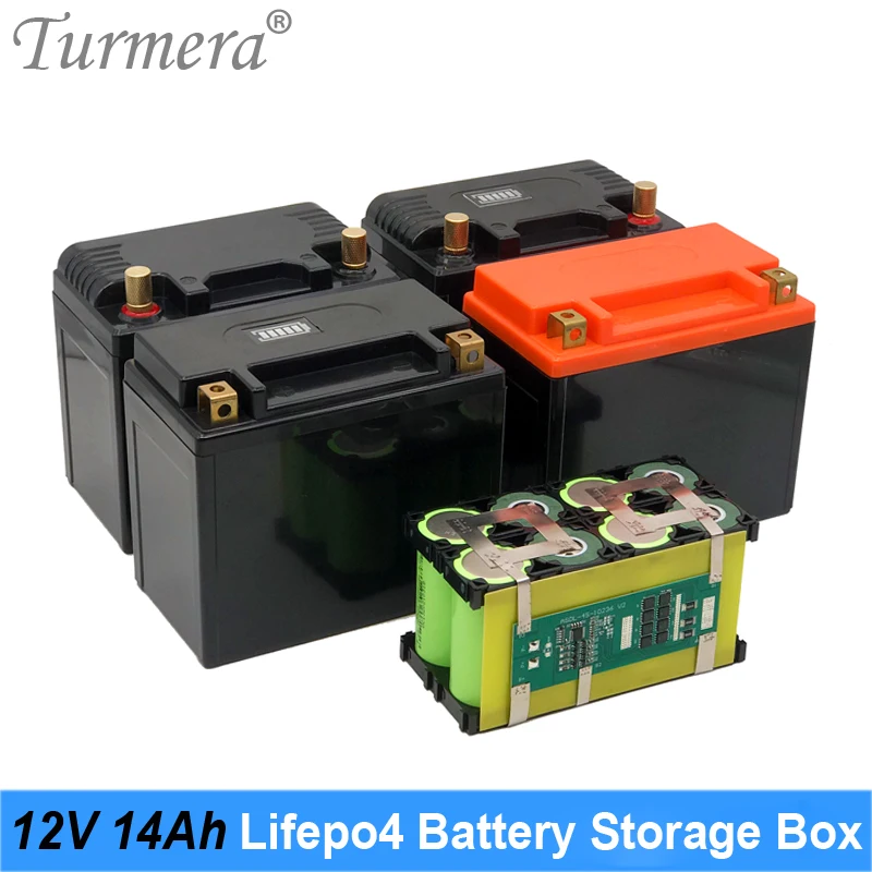 

Turmera 12V 14Ah Motorcycle Battery Storage Box 12.8V 4S 40A Balance BMS with 2X4 32700 Bracket Holder for Replace Lead-Acid Use