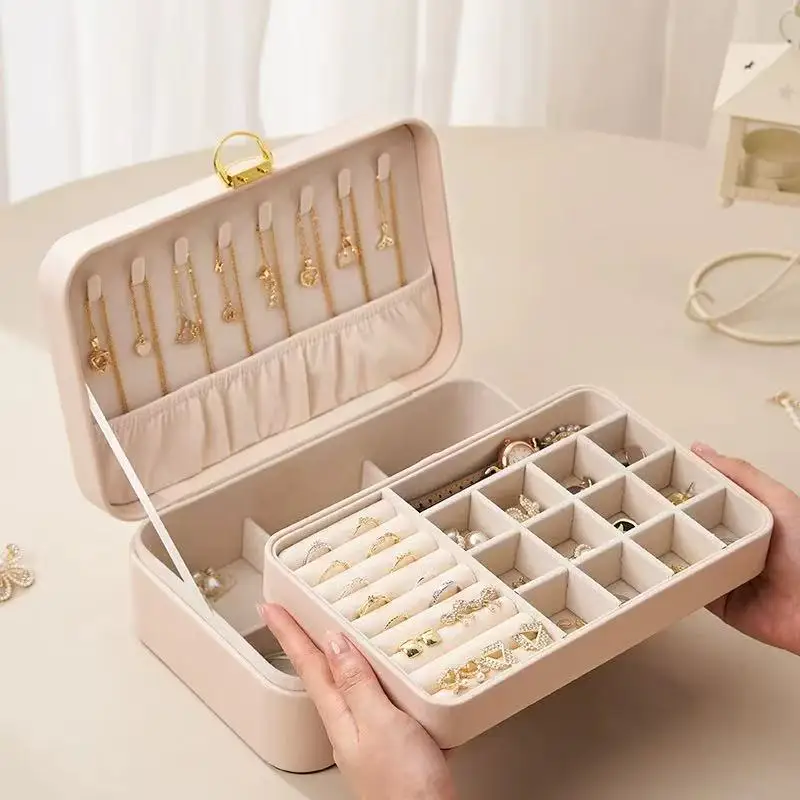 Custom Logo Rectangle Square Embossed Jewelry Box Key Lock Closure Vintage Multi-Layer Storage Organizer for Jewelry Shop Retail