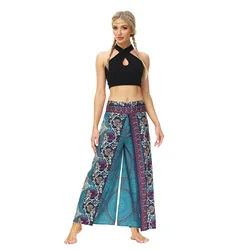 Sexy Boho Pants Split Women Wide Leg Pants Elastic Waist Palazzo Split Loose Long Yoga Trousers