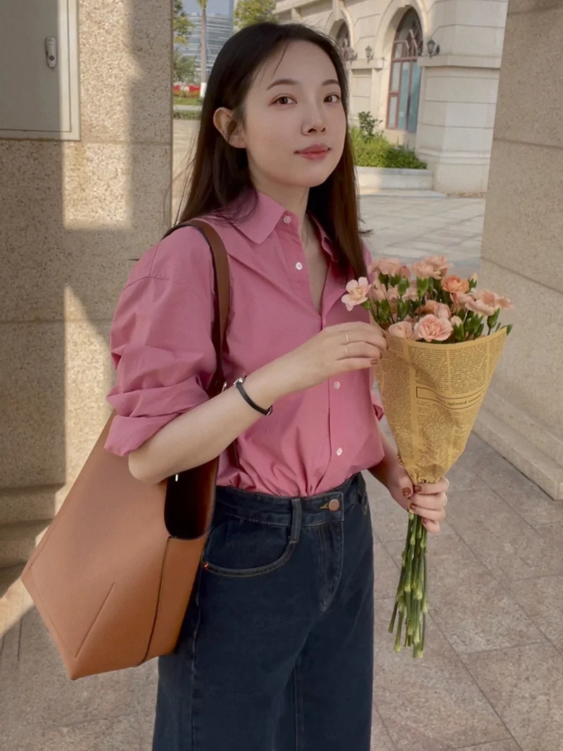 

Unique Magenta irt Women's Casual Long Sve Base Layer Outerwear Spring 2024 Design Sense irt Top for Young Adults