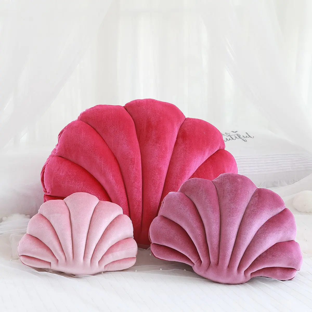 Popular Korean Velvet Shell Simulation Plush Pillow Full Colorful High Quality Cushion Big Size Home Photo Decor Special Gift