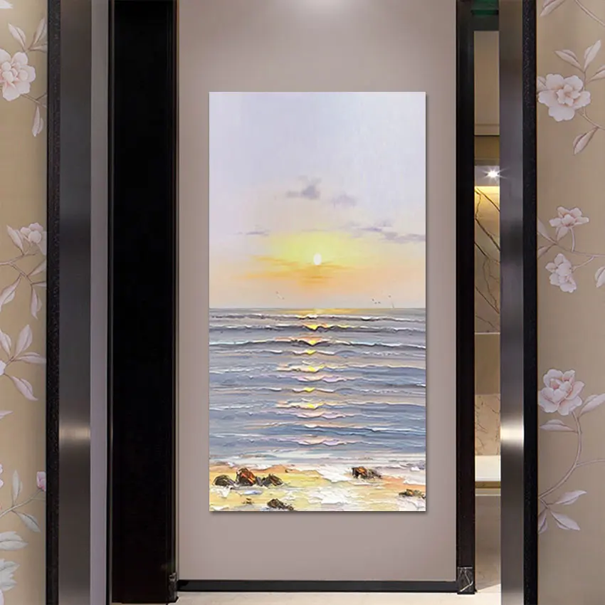 لوحات تجريدية لغروب الشمس، جدار فني بتصميم أكريليك، عمل فني كبير للمطاعم، صورة المناظر الطبيعية، ديكور قماشي بدون إطار