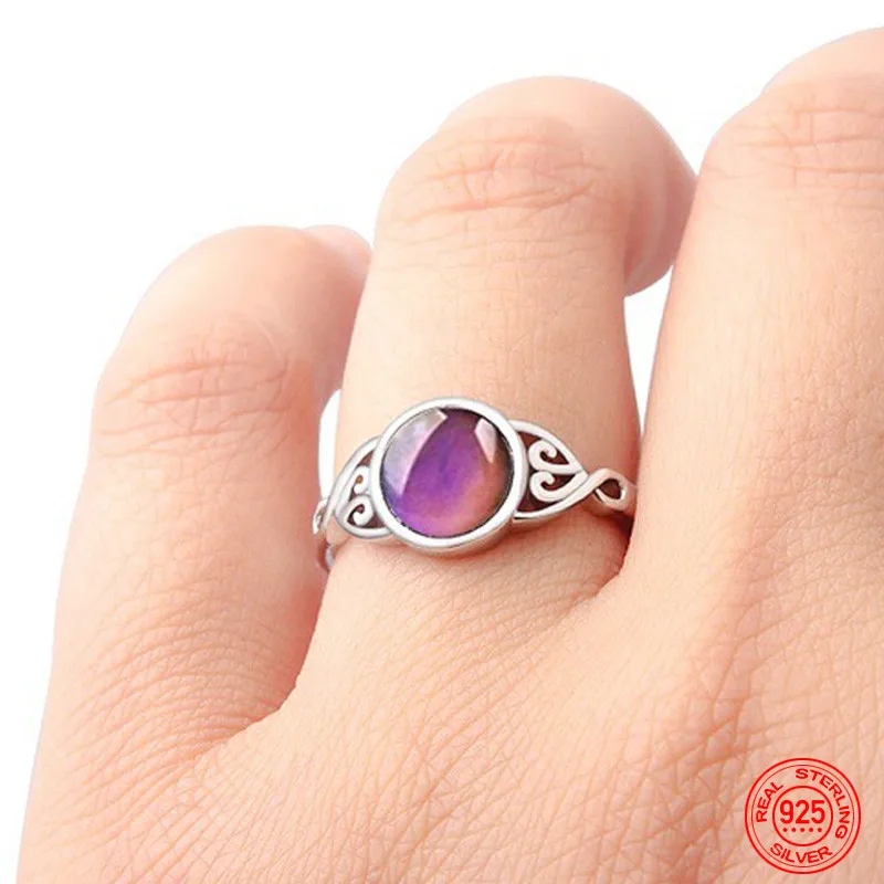 Anello di cambiamento di temperatura dell\'umore ovale in argento 925 per regali di gioielli per feste di matrimonio con ciondoli da donna