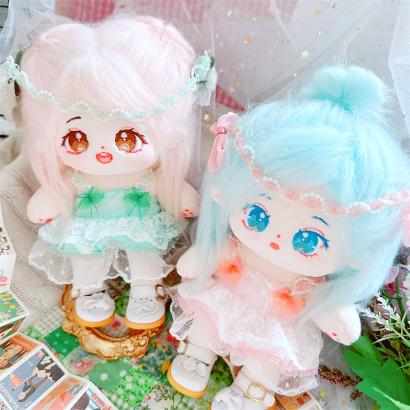 20cm Cartoon Idol Stuffed Soft Doll Kawaii Plush Star Doll Pink Dress Set Doll Clothes Accessories Fans Girls Collection Gifts