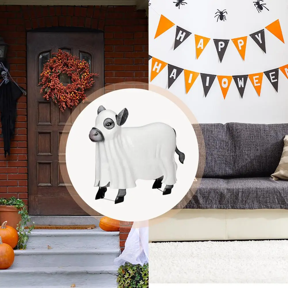 New High-end 2024 Halloween Cow Figurine Spooky Cow Skull Props Resin Sculpture For Indoor Outdoor Decor Spooky Home Calf S P6b7