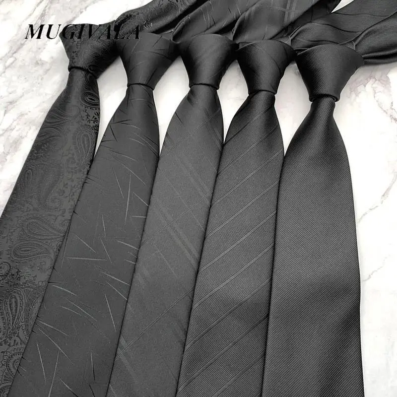 

MUGIVALA 8CM Black Tie Salesman Formal Work Wear Business Tie High Quality Neck Tie For Men