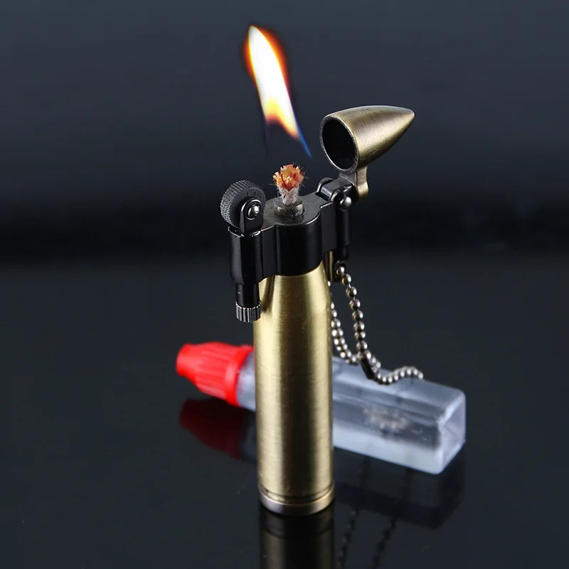 

Retro Bullet Grinding Wheel Kerosene Metal Lighter Outdoor Camping Kitchen Convenient Carrying Cigar Men's Gift Gadget