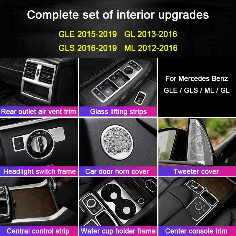 

For Mercedes Benz GL Class ML GLE GLS X166 W166 AMG Car Window Lift Panel Rear Air Outlet Frame Speaker Horn Cover Cup Holder