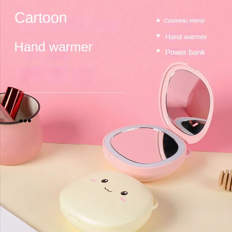 Hand Warmer Rechargeable 3In1 Cartoon Portable Heater USB Charge Power Bank Cosmetic Mirror Hand Warmer In Winter Three Colors