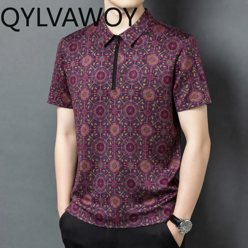 QYLVAWOY 100% Mulberry Silk Men's Polo Shirts Xiangyunsha Short Sleeve T Shirt Homme Summer Clothes for Man Ropa Hombre Fashion