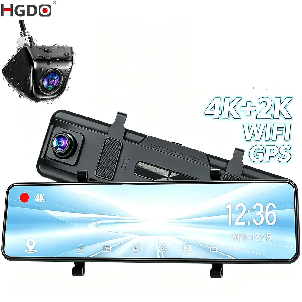 HGDO  4K+2K Indoor Room Rear View Mirror Front Dash Cam with Backup Camera Car DVR WIFI GPS Auto Video Recorder 24H Parking