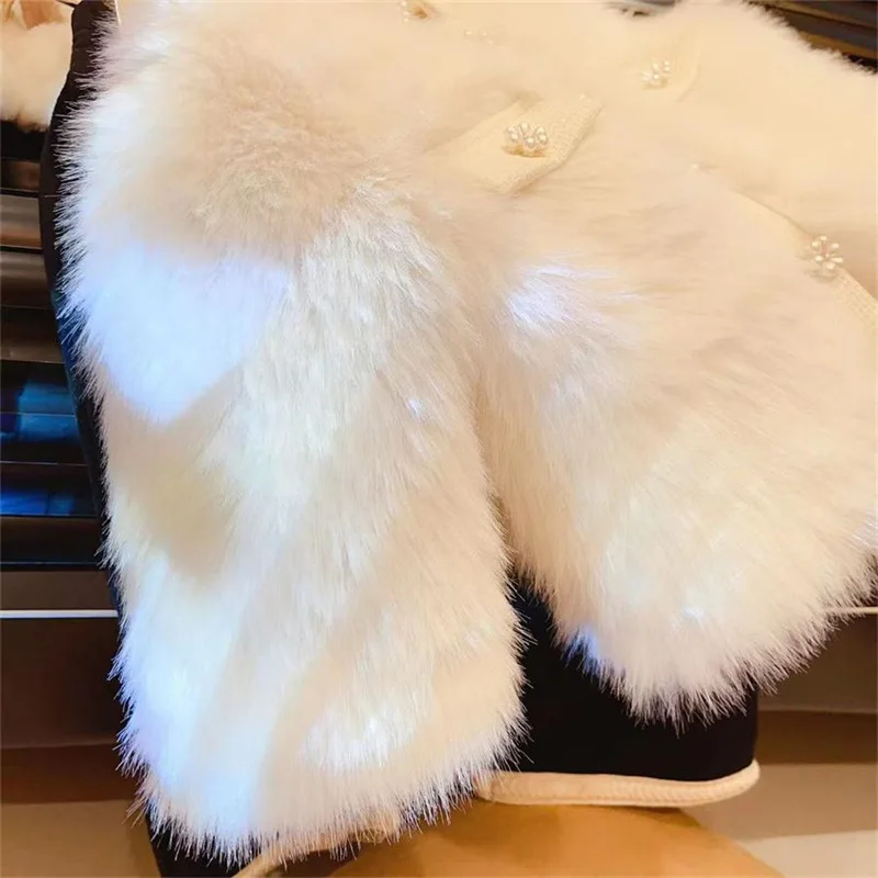 Winter Girls Fur Jacket Fashion Cotton Padded Kids Princess Coats Warm Plush Bottoming Shirt Thick 2 3 4 5 6 7Yrs winter coat