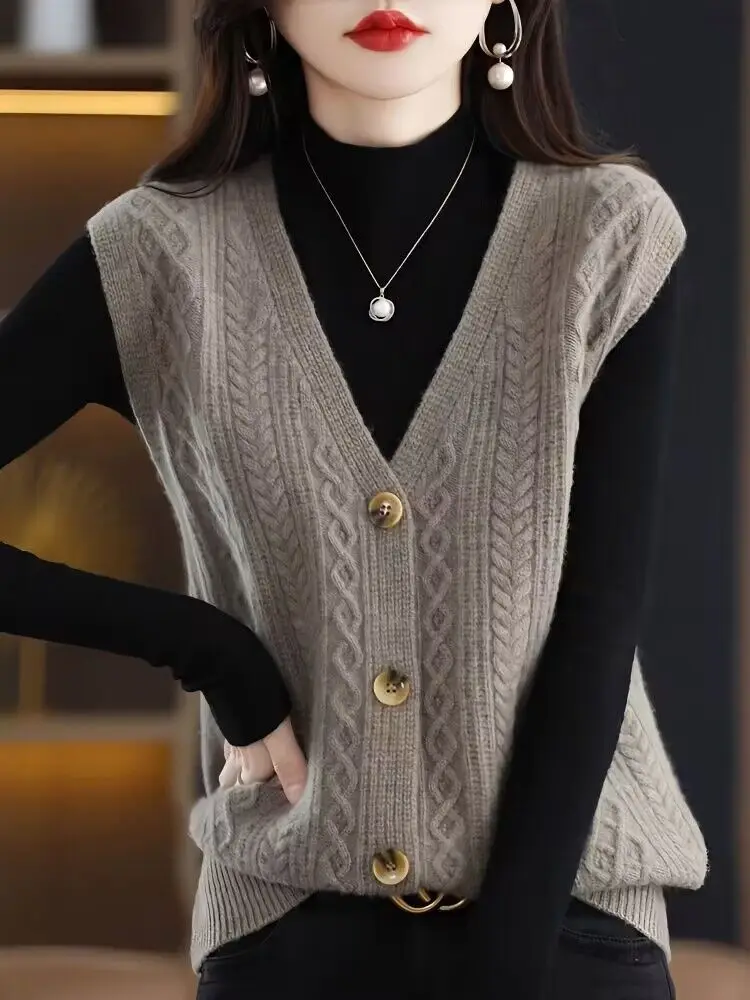 

Женские свитера с v-образным вырезом, жилет Luxury The Trip, теплая осень-зима, новый трикотаж, одежда для работы, официальные однотонные вязаные жилеты для женщин