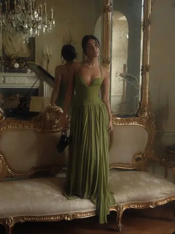 Green Fishbone Corset Halter Dress Lady Chic Backless Off Shoulder Pleated Long A-line Dresses 2025 Women Christmas Party Robes