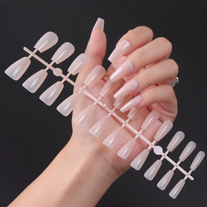 24 pz lungo balletto unghie finte superficie luminosa UV resistente all'usura strisce Manicure premere su Nail Art copertura completa unghie finte artificiali