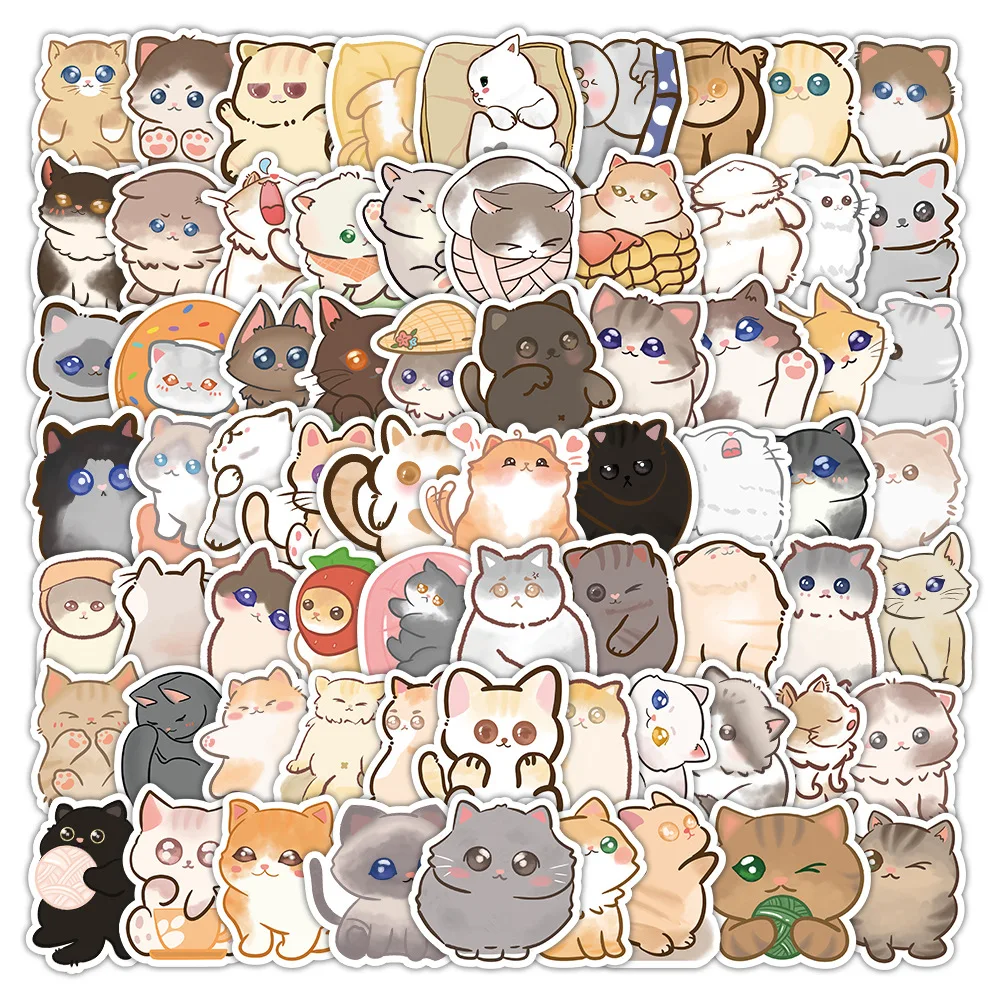 

10/30/60/120PCS Ink Cat Sticker Cartoon Kawaii Cute Cat Funny Meme Creative Personalized Graffiti Decal Kids Toy for Guitar