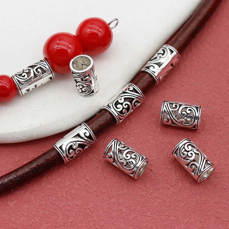 20pcs/Lot Pretty Hollow Flower Tube Metal Beads 9.5x5.5mm Dreadlocks/Beards/Bracelets Big Hole Pipe Spacers DIY Jewelry Findings