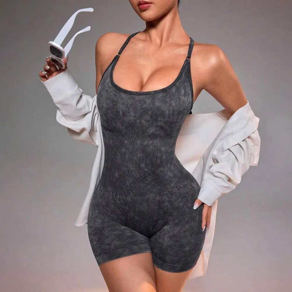 Body da Yoga Effetto Vissuto per Donne - Leotard Senza Cuciture Senza Segni, Unitard Vintage Morbido per Allenamento in Palestra