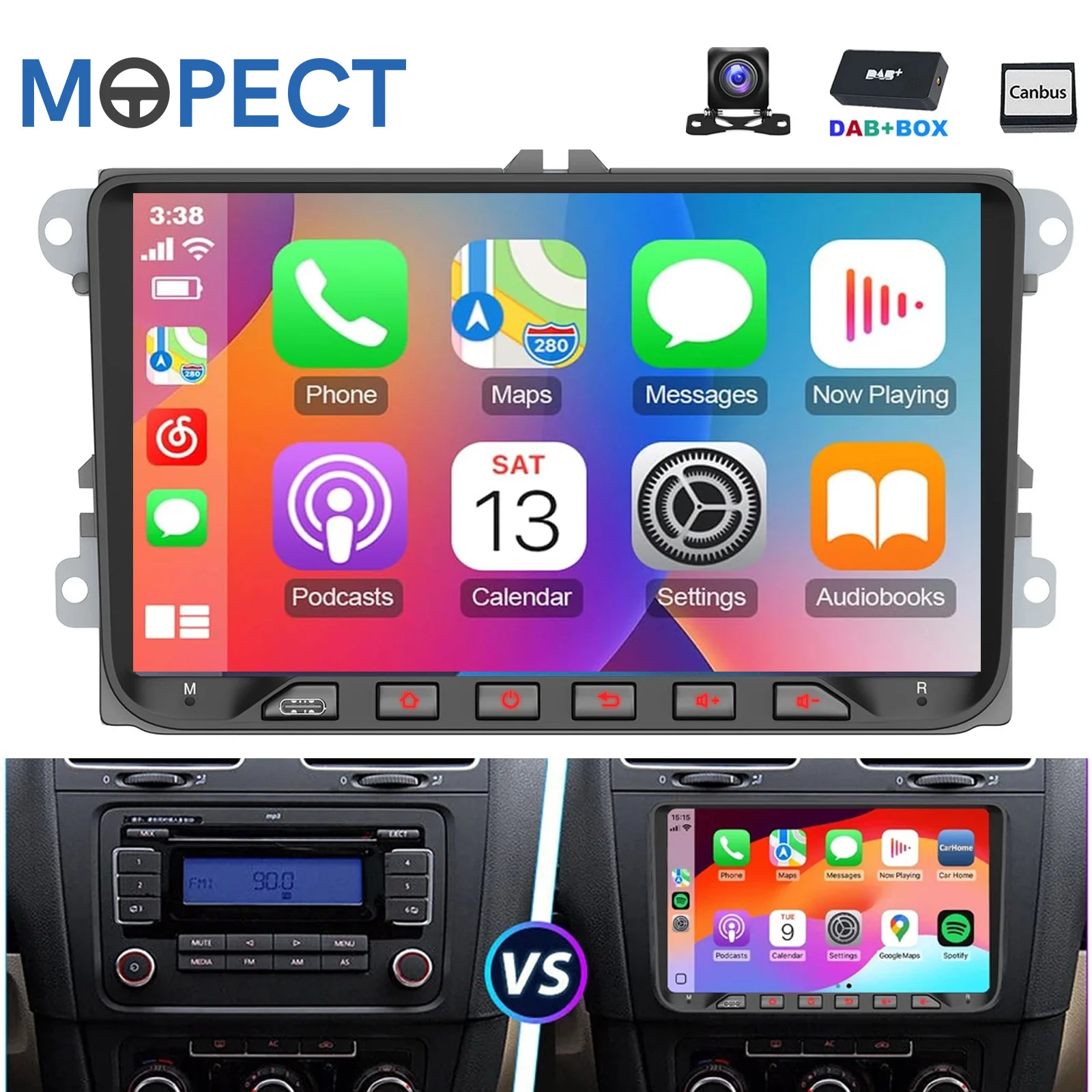 MOPECT Carplay für VW GOLF 5 Polo Touran Tiguan DAB+ 2Din 4+64GB Android 15 Autoradio FM mit GPS Auto-Stereoanlage BT FM Android Auto Multimedia