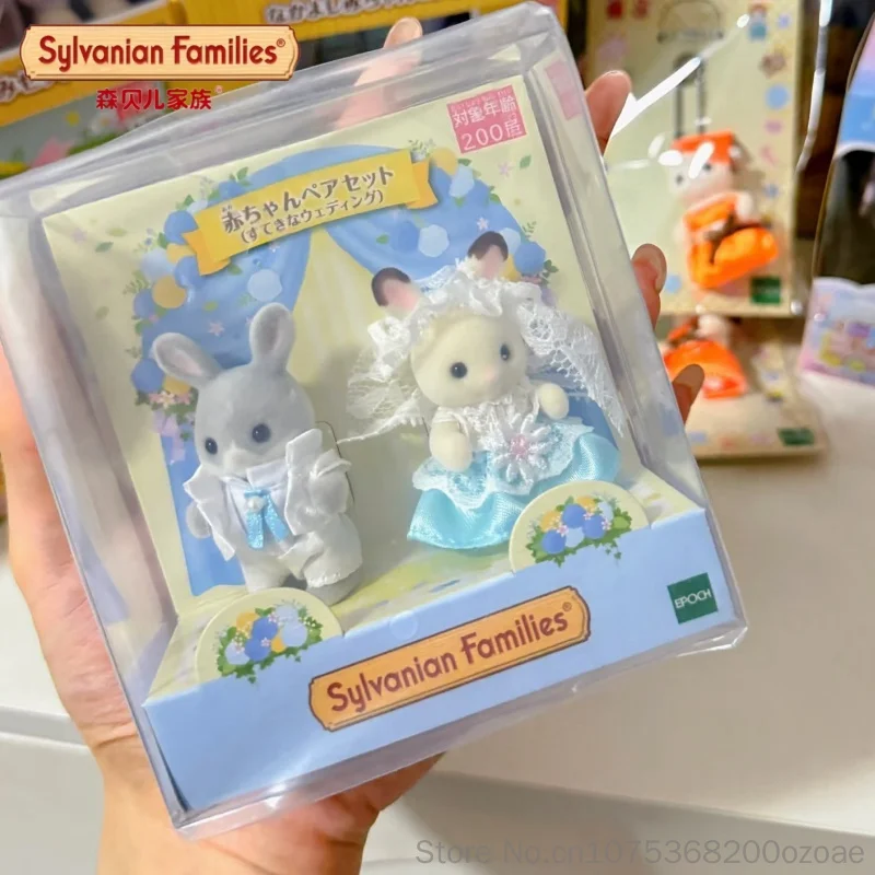 Sylvanian Families Chocolate Wedding Rabbit Series Anime Figures Pvc Golden Wedding Decoration Collectible Gift For Couples