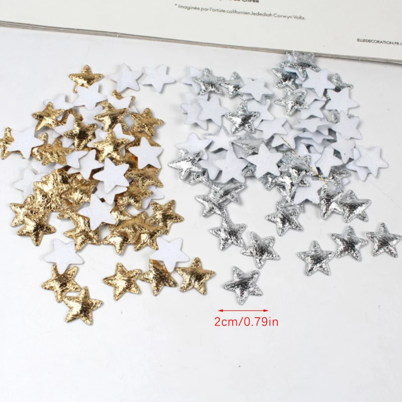 100Pcs Gold/Silver Stars for Christmas Party Decor Foam Fabric Stars DIY Scrapbook Cards Ornaments Embellishments Accessory