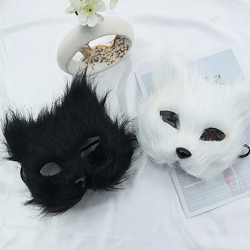 1PC Halloween Cosplay Party Costume accessori fai da te pelliccia sintetica maschera di volpe Furry Half Face maschera di gatto animale simulato