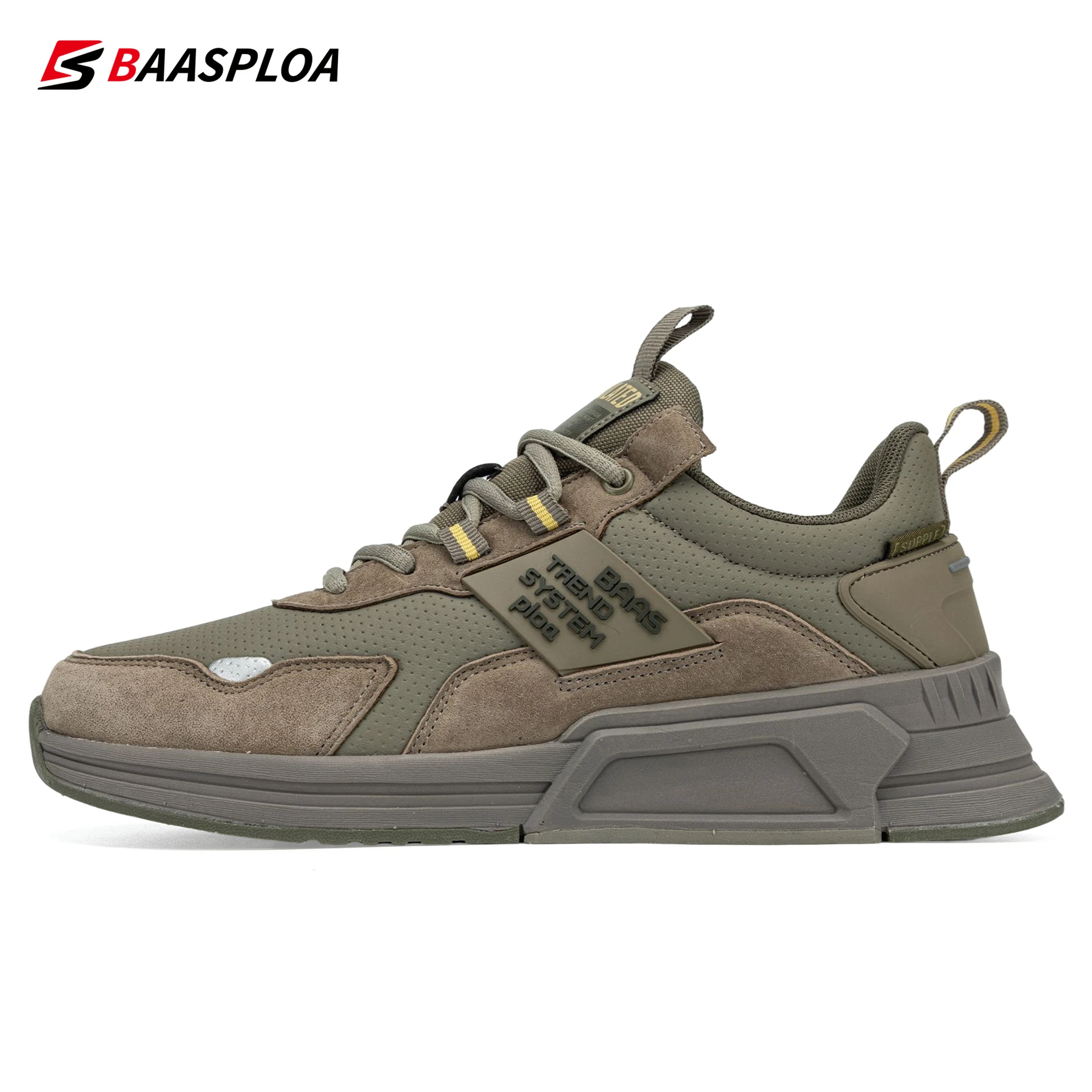 Baasploa New Men Fashion Leather Waterproof Casual Shoes Non-Slip Wear-Resistant Running Shoes Breathable Male Sneakers