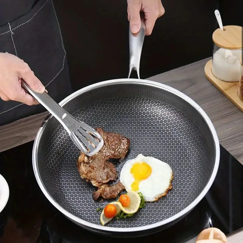 

Stainless steel uncoated honeycomb frying pan, flat bottomed frying pan, household source manufacturer, non stick pan