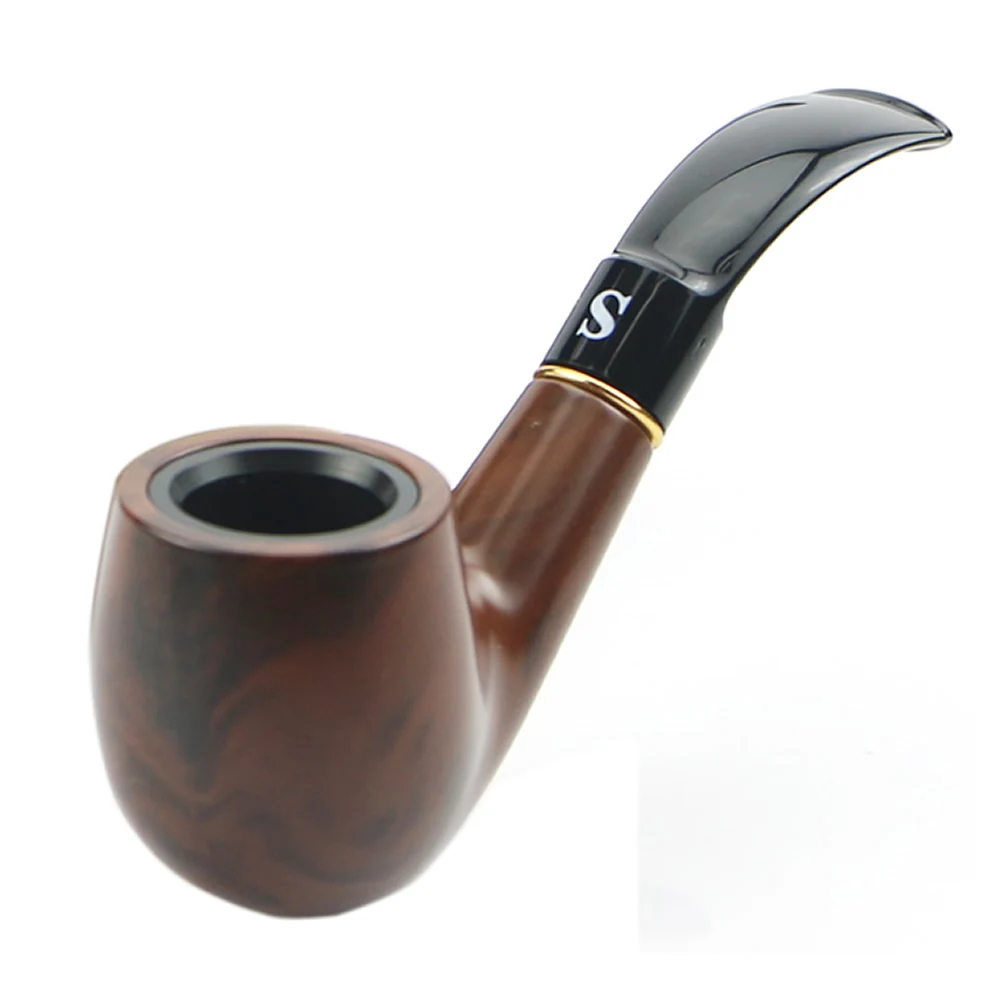 Traditional Style Ebony Wood Nature Handmade Tobacco Smoking Pipe Bent Round Smoke Pipe