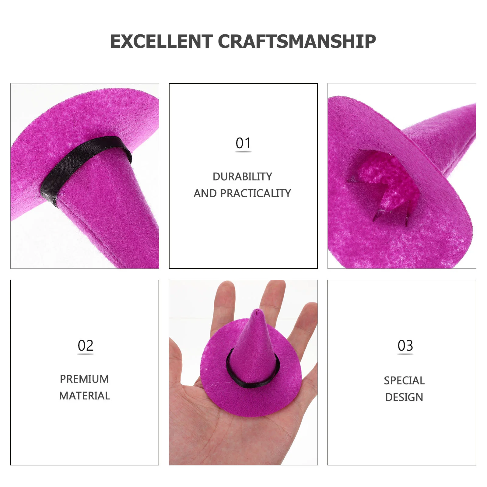 10 Pcs Felt Witch Hat Party Hats Mini Halloween Decor Miniature Decorative Props 8cm